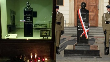 10-04-2017 22:19 Dopiero co odsłonięte popiersie Lecha Kaczyńskiego, przeniesiono do budynku