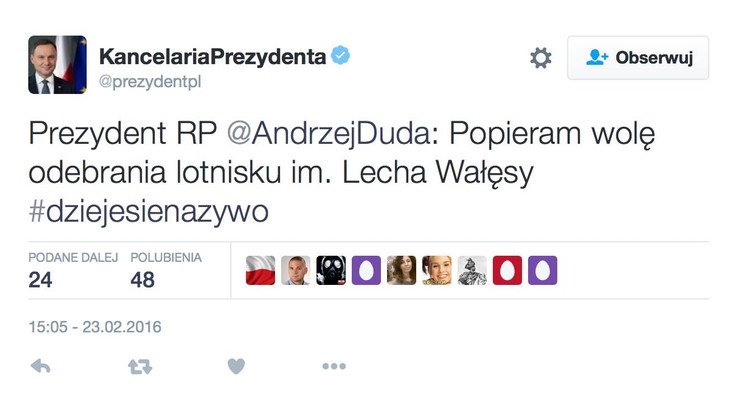 Wpadka Kancelarii Prezydenta ws. odebrania nazwy lotnisku im. Wałęsy - tweet pojawił się i zniknął