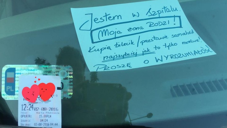 Był przy porodzie dziecka, nie zapłacił za parking. Zrobił to przechodzień