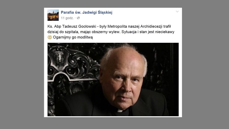 Abp Gocłowski miał wylew. "Stan zdrowia bardzo ciężki"