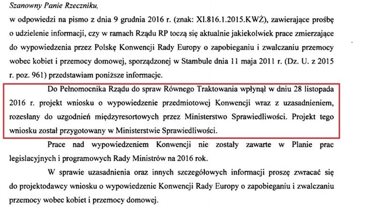 RPO: jest projekt ws. wypowiedzenia konwencji antyprzemocowej
