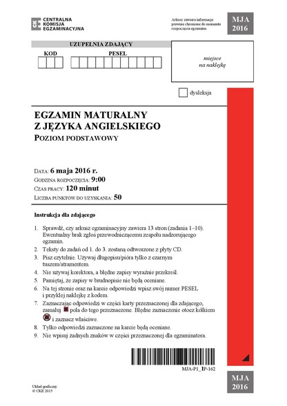 Matura z języka angielskiego 2016