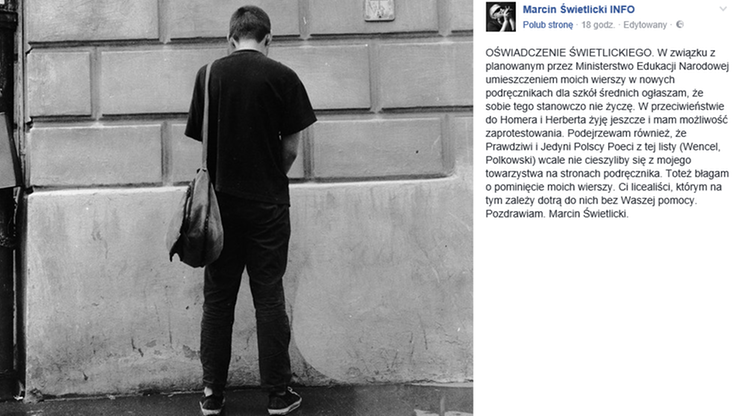 Świetlicki nie chce być na liście lektur. "Stanowczo sobie tego nie życzę"